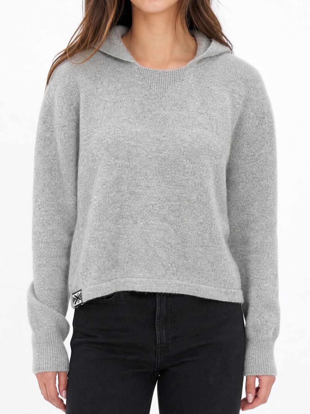 PAKA Womens Royal Alpaca Blend Hooded Sweater Light Grey Size L Boho Indie Cozy